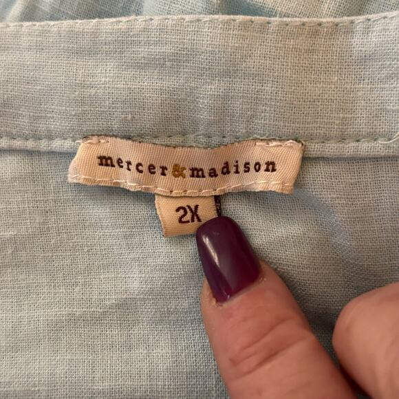 Mercer & Madison Womens 2X Linen Top Blouse Light Blue Lagenlook Summer - Picture 3 of 8